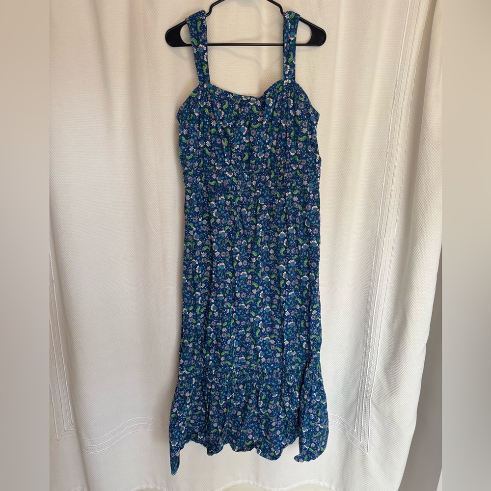 LOFT Blue and Green Floral Maxi Dress